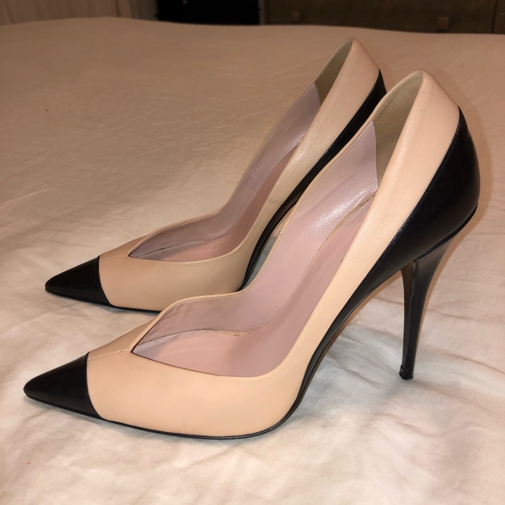 Narciso Rodriguez Elegant Black and Cream Leather Women's Heels Size 38.5